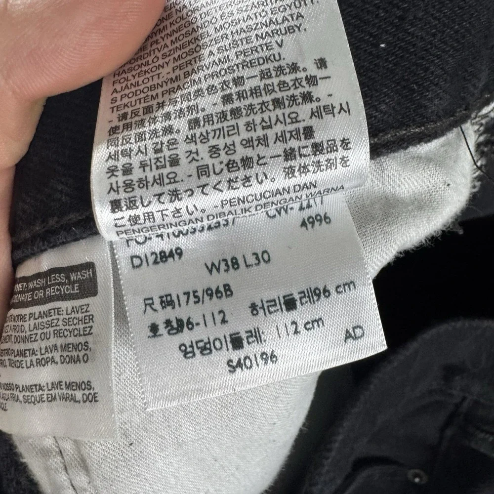 Levis 505 Jeans Mens 38x30 Black Regular Straight Denim Pants Five Pocket Cotton